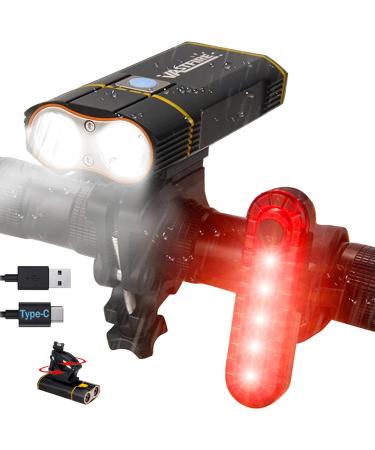 Best Mountain Bike Lights for Night Riding 1000 Lumens USB-C Bicycle Headlight Waterproof Bike LED Lights Front and Back Rechargeable Aluminum Cycling Lights for Road Bike Commuting black