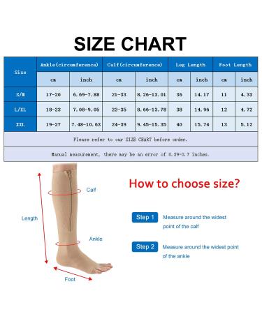 Buy 2 Pairs Compression Stockings for Women & Men - Zippered Toe-Free Calf Support Socks for Varicose Veins & Edema - XXL Beige - Buy Online on GoSupps.com