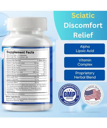 Sciatic Nerve Relief: Advanced Support Supplement for Sciatica Potent Alpha Lipoic Acid & Turmeric & Herbal Relief Ingredients Made in USA, 120 Capsules (120 Count (Pack of 1), Unflavored) Unflavored 120 Count (Pack of 1) - Buy Online on GoSupps.com