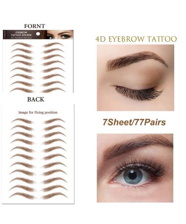 77Pairs 4D Hair-Like Eyebrow Tattoo Stickers - Waterproof Natural Fake Eyebrow for Women/Girls (Brown) - Buy Online on GoSupps.com