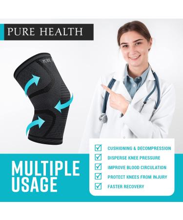 Pure Health Knee Support Brace Compression Sleeve for Arthritis Joint Pain Ligament Injury Meniscus Tear ACL MCL Tendonitis Pain Relief (Pack 1 Medium) M 1 - Buy Online on GoSupps.com