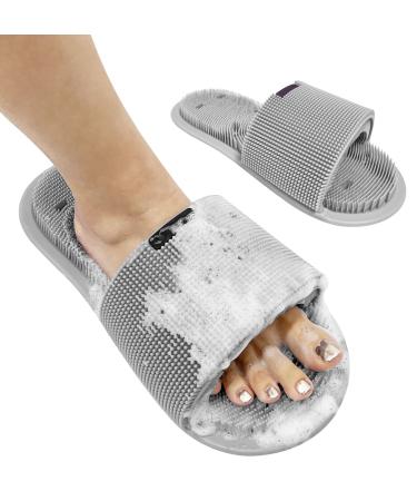 Shower Foot Scrubber  Soft Silicone Bristles with Non-Slip Suction Cups for Dead Skin Remover in Shower - Cleans Exfoliates & Massages Your Feet Improve Circulation & Soothes Tired Feet (1PCS Gray)