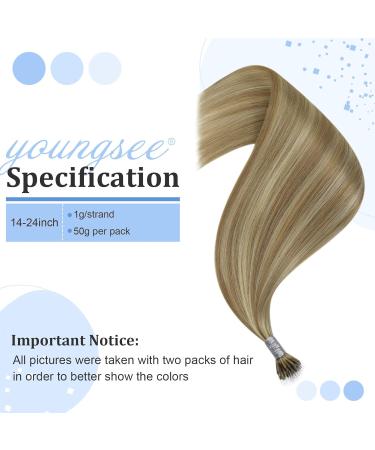 Youngsee 35cm Nanoring Hair Extensions - Real Light Brown & Platinum Blonde Highlights | 50g 1g/s Nano Ring Extensions - Buy Online on GoSupps.com