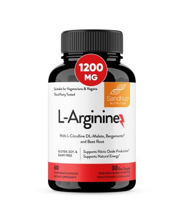 Sandhu's L-Arginine with Nitric Oxide Precursor | Made in The USA| 30 Days Supply| Workout Supplement|Supports Blood Flow & Vascular Function| Men & Women L-Arginine + L-Citrulline