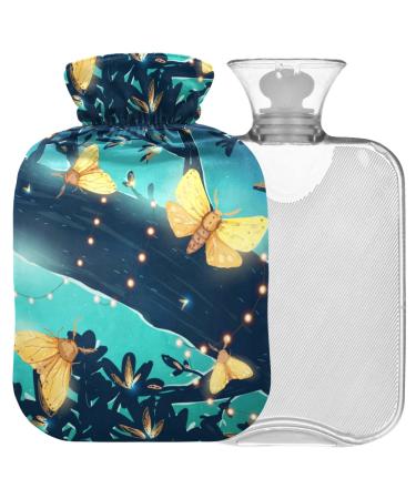 Naanle bright night butterflies heat bottle with cover transparent hot water bottle Handle Harmer Heading bag for pain relief heat and cold therapy 2L