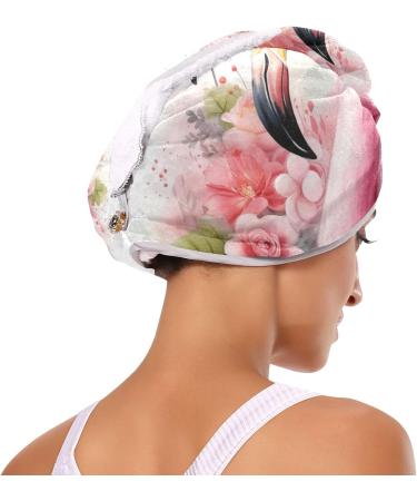 Pink Flamingo Flowers Hair Towel 2 Pack - Super Absorbent Quick Dry Hair Turbans for Women & Girls - Buy Online on GoSupps.com