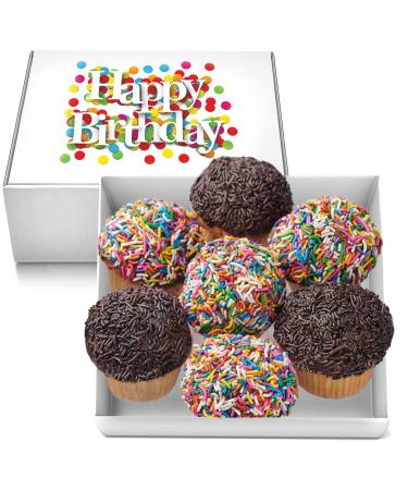 Happy Birthday Cupcakes Large Gift Basket Rainbow Sprinkle Chocolate Sprinkle | 7 INDIVIDUALLY WRAPPED Fresh Cupcakes | Party Food Gift