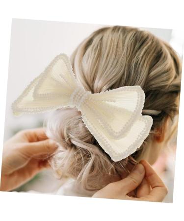 DOITOOL 1pc Bow Hairpin Large Bows Barrettes Handmade Hairpin Rhinestone Barrettes for Women Wedding Hiar Barrettes Hair Accessory Hair Accessories White Beaded Bride Plastic - Buy Online on GoSupps.com