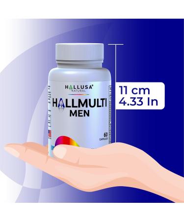 Hallusa Natural HallMulvit Men - Multivitamin for Men Heart Muscle & Immune Support + Biotin Iron Vitamin B12 Vitamin C Vitamin E Folate Calcium Magnesium Zinc & More - 60 Capsules - Buy Online on GoSupps.com