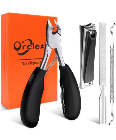 Orelex Toenail Clippers, Toe Nail Clippers for Thick Nails, Have Duty Nail Clipper Fingernail Clippers for Thick Nails,Seniors, Men, Women, Super Sharp Curved Blade Grooming Tool Grey+black