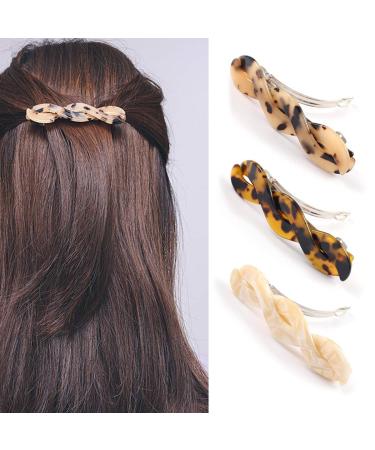 Brinie Hair Barrettes Tortoiseshell Hair Clips Geometric Hair Pins Automatic Hair Accessories for Women and Girls (Pack of 3) (Pack of 3)