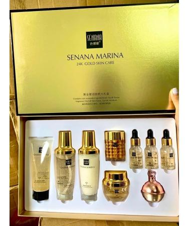SENANA 24K Gold Skin Care Set - Moisturizing Face Cream & Essence Set for Pore Reduction, Oil Control - 9 Piece Kit - Buy Online on GoSupps.com