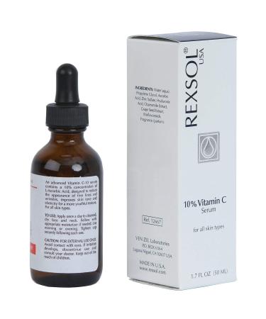 REXSOL 10% Vitamin C Serum - Anti-Wrinkle & Firming | With Hyaluronic Acid Chamomile & Grape Seed Extract | Prevent Photo-Aging & Antioxidant Protection | 50ml - Buy Online on GoSupps.com
