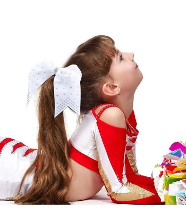 12pcs Jumbo Cheerleader Bows with Rhinestones - 7 Inch Ponytail Holder Hair Bows for Teen Girls - Softball Cheerleader Sports - White - Buy Online on GoSupps.com