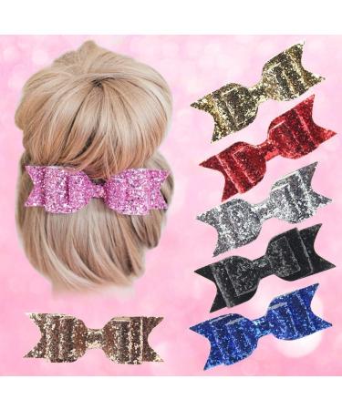 Gemini_mall Girls Boutique Hair Clips Barrettes Hair Accessories Glitter Hair Bows Hair Pins for Girls Teens - Pink - Buy Online on GoSupps.com