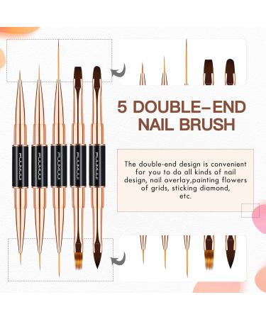 Professional 5pcs Double-Ended Nail Art Brush Set for Detail Nail Design - Rose Gold - Buy Online on GoSupps.com