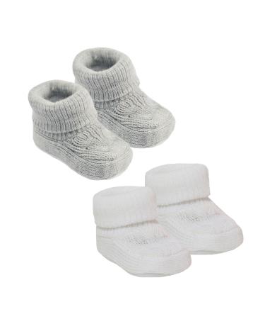 Royal Icon 2 x Pairs Baby Booties 0-3 Months - Adorable Warm and Safe Baby Slippers-Baby Boots Soft Stylish-Newborn Baby Boys Girls Bootees - Ideal for Indoor and Outdoor Use Ri352 0 Months Grey White Ri403