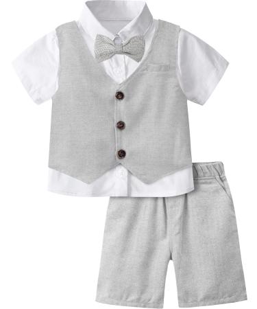 mintgreen Baby Boy 3pcs Gentleman Suit Herringbone Wedding Christening Outfit Shirt & Waistcoat & Shorts 1-6 Years 4-5 Years Light Grey