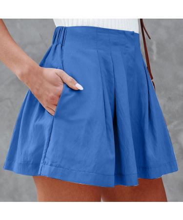 SHOPESSA Pleated Linen Shorts - Women's Casual Summer Beach Shorts - X-Large Blue - Buy Online on GoSupps.com