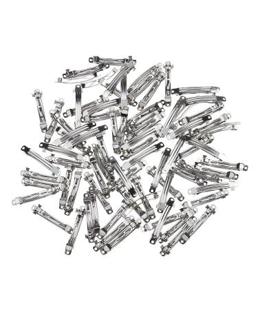 50 Pieces Retro Sliver Blank French Barrettes Hair Clips Craft Ribbon Bow DIY Elastic Tool - 7 x 58mm