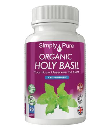 Simply Pure Organic Vegan Holy Basil Capsules x 90 500mg 100% Natural Soil Association Certified Gluten Free and GM Free