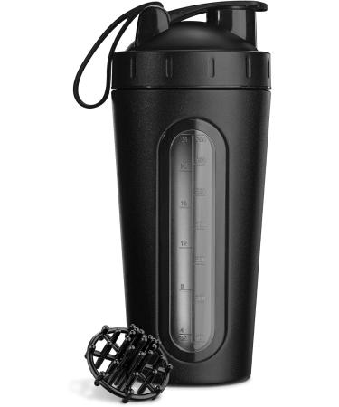 Navaris Stainless Steel Protein Shaker Bottle - 750ml Fitness Cup for Protein Shakes - Durable Sport Drinking Bottle for Training - Black (1 Pack) - Buy Online on GoSupps.com