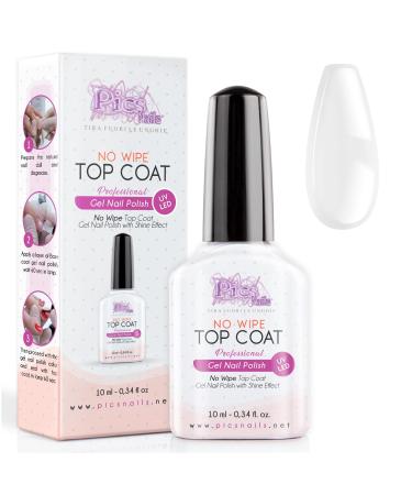 Top Coat Gel Polish No Wipe 10ml Uv/Led - Clear Gel Nail Polish Sealer. Ultimate Nail Shine for All Methods. Achieve Professional Gloss and Durability! (Top Coat UV-LED No Wipe)