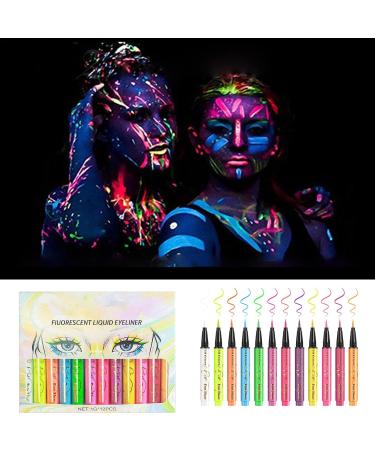 Waterproof Eye Liner | Fluorescent Waterproof Matte Eye Liner | Long-Lasting Pigmented Graphic Liners 12 Colors UV Neon Liquid Eye Liner Set for Accessories - Buy Online on GoSupps.com