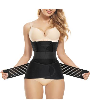 Gotoly 3 in 1 Postpartum Belly Wrap Waist/Pelvis C-Section Recovery Belt Belly Support Band After Pregnancy Tummy Control Girdle Body Shaper Black L
