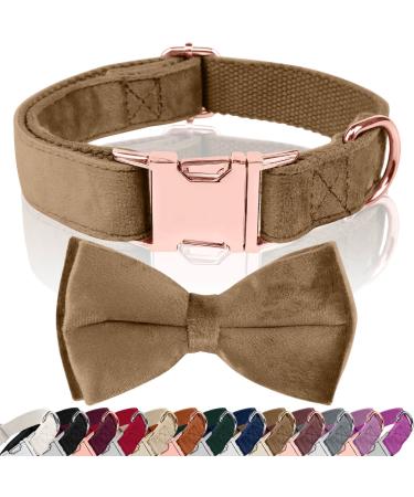 Asvin dog collar velvety with removable dog flying soft and comfortable dog collar multi -color velvety dog collar for weddings birthdays parties etc. XL coffee color