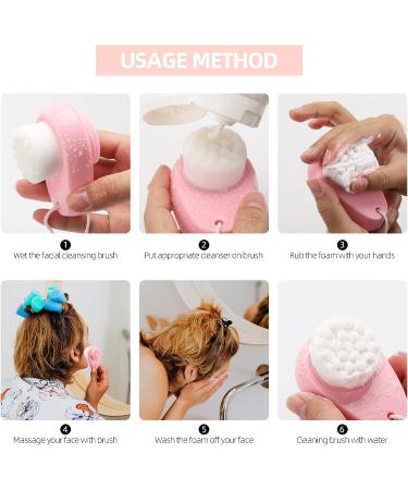 3PCS Facial Cleansing Brushes - 2 in 1 Silicone Scrubber & Soft Bristle Brush Set for Deep Skin Cleansing - Black, Pink, Green - Buy Online on GoSupps.com