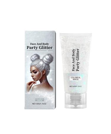 Face Glitter Color Body Glitter Gel Chunky Glitter Face Paint Sparkling Sequin for Face Body Hair Halloween Festival Party Glitter Makeup 50g (White)