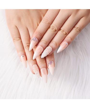 Morily 24 Pcs Ombre Pink Stiletto Press On Nails - Glossy Acrylic Fake Nail Kit for Women - Buy Online on GoSupps.com