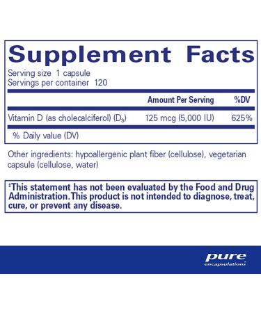 Pure Encapsulations Vitamin D3 5000 IU | Bone, Joint, Breast, Prostate Health Support | 120 Capsules - Buy Online on GoSupps.com