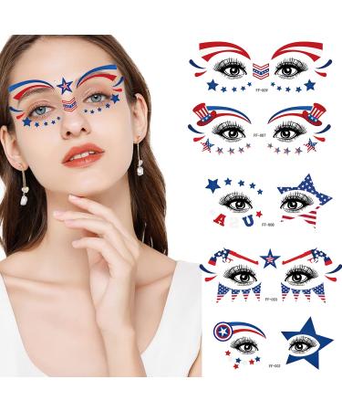 4th of July Temporary Tattoos - American Flag Design Face & Body Art Decorations - Patriotic Theme Party Supplies - 10 Sheets - Buy Online on GoSupps.com
