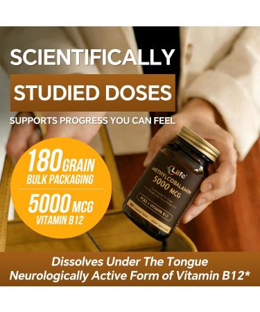 LIIFE Vitamin B12(Active Methylcobalamin) 5000 mcg | 6-in-1 Formula | Energy Support | Brain & Nervous System Health | 180 Chewable Tablets | Gluten Free - Buy Online on GoSupps.com