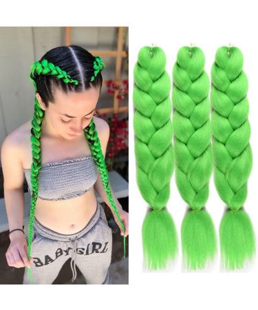 Lime Color Kanekalon Braiding Hair Crochet Synthetic Jumbo Braids Hair Extension 24 Inch 3pcs/Lot Jumbo Braiding for Twist Braiding Box Braids 24 Inch (Pack of 3) Lime