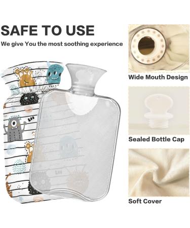 Naanle Stripes Monster Hot Water Bottle - 1L with Transparent Cover for Heat Therapy & Pain Relief | Perfect for Bed & Hand/Foot Use - Buy Online on GoSupps.com