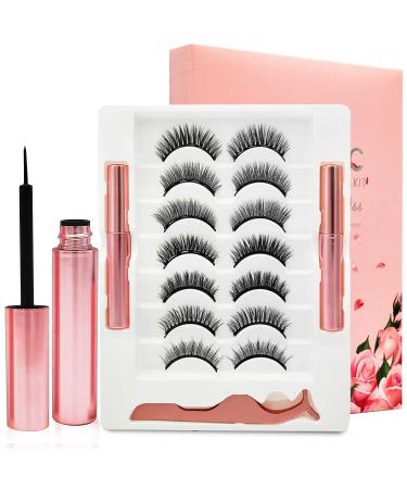 Magnetic Eyelashes Natural Look- Magnetic Lashes with Eyeliner -7 Pair 3D Magnetic Eyelash Kit with 2 Tubes of Liner-Upgraded Strong Hold Reusable Fake Eyelashes Easy to Apply 7 pairs + 2 tubes