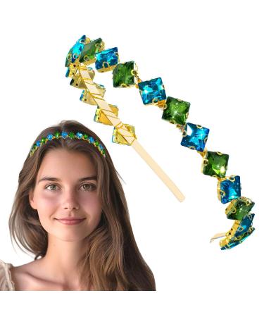 Rhinestone Headband Sparkling Gemstone Headwear Party Prom Hair Accessory for Women and Girls (green+blue)