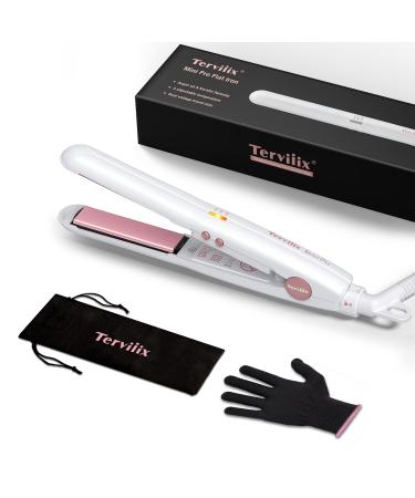 Terviiix Mini Hair Straighteners for Short Hair with Adjustable Temperature Dual Voltage Tourmaline Ceramic Portable Travel Mini Straightener 1/2 Inch Small Flat Iron with Pouch Auto Shut Off White White Small