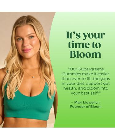 Bloom Super Greens Gummies Daily Greens Superfood Fiber Gummies with Fruits Vegetables Vitamins & Minerals for Digestive & Gut Health Bloating Support Strawberry Kiwi 12 Servings (48 Total) - Buy Online on GoSupps.com