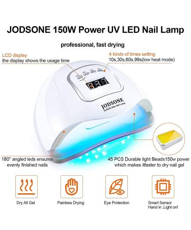 JODSONE Gel Nail Polish Kit with UV Light - 18 Piece Set | 150W Nail Lamp, Base & Top Coat, Glitter, Rhinestone Gems | DIY Manicure Art Gift - Buy Online on GoSupps.com