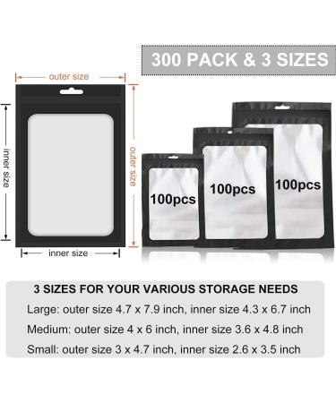 300 Pack Resealable Mylar Bags - Food Storage Smell Proof Bags with Front Window - Variety Sizes Pack for Snacks, Cookies, Jewelry - Black (3x4.7, 4x6, 4.7x7.9) - Buy Online on GoSupps.com