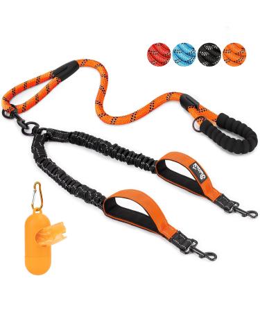 Eyin double linen for 2 dogs dog leash for small and medium -sized dogs flexible and reflective tangling -free dog leash with 3 padded handles for dogs from 3 to 16 kg (orange) orange 3 handles - m (total weight 3-16kg)