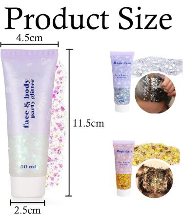 3 Pieces Body Glitter Set - Festival Glitter Gel & Accessories for Face Hair Lips and Eyes | Shimmering Sequin Liquid Eyeshadow - Buy Online on GoSupps.com