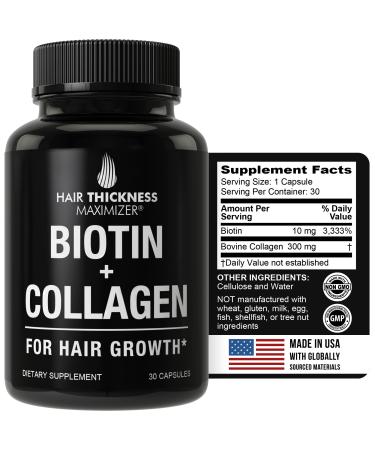Biotin and Collagen Supplements - 10000mcg Biotin + Bovine Collagen Advanced 2-in-1 Hair Growth Vitamins Supplement Complex. Hair Loss Pills for Men and Women. Vitamins for Hair Growth and Thickness