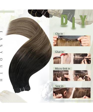 Easyouth Ombre Weft Human Hair Extensions 18 Inch Black/Brown/Blonde 3-Weft Sew in Hair Extensions - Buy Online on GoSupps.com