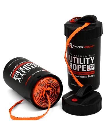 Rapid Rope Canister (Orange) - 120 Feet 1100lb Tested - Strong Nylon Paracord Rope All Purpose Outdoor & Indoor - Used for Hiking Rope, Camping Accessories, Survival Essentials, Tactical, Climbing Orange TALL CANISTER