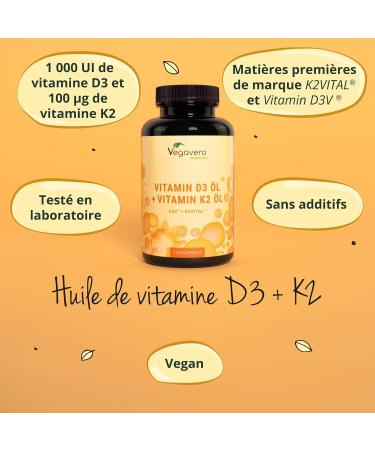 Vitamin D3 K2 Vegan | High Bioavailability | Immunity + Bone + Anti Inflammatory | No Additives & Laboratory Tested | Vitamin D3 1000 IU | 120 Capsules (4 Months) | Vegavero  - Buy Online on GoSupps.com